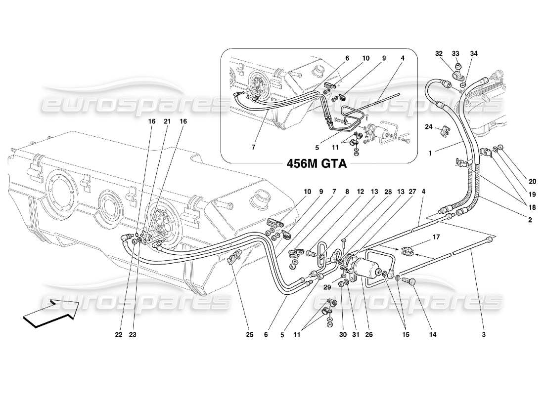 Ferrari 456 M GT/M GTA fuel supply system Part Diagram