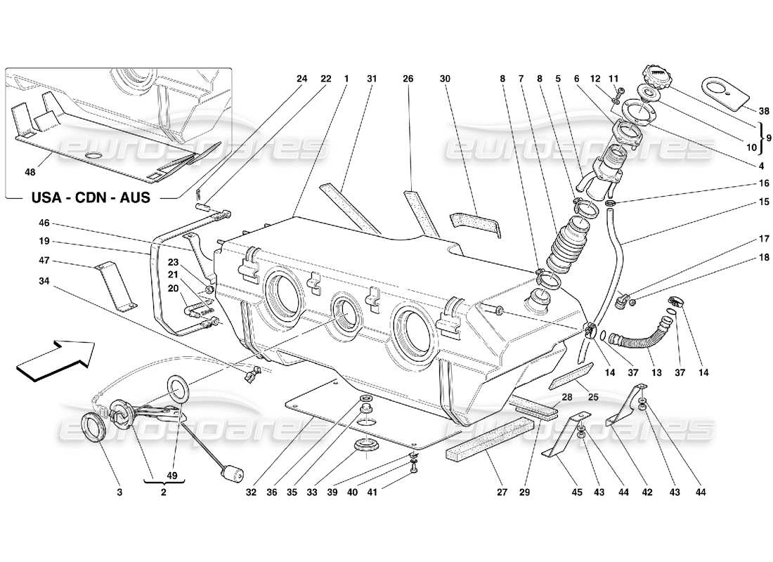 Ferrari 456 M GT/M GTA Fuel Tank -Not for USA M.Y. 2000 and CDN M.Y. 2000 Parts Diagram