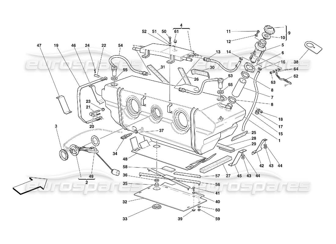 Ferrari 456 M GT/M GTA Fuel Tank -Valid for USA M.Y. 2000 and CDN M.Y. 2000 Part Diagram