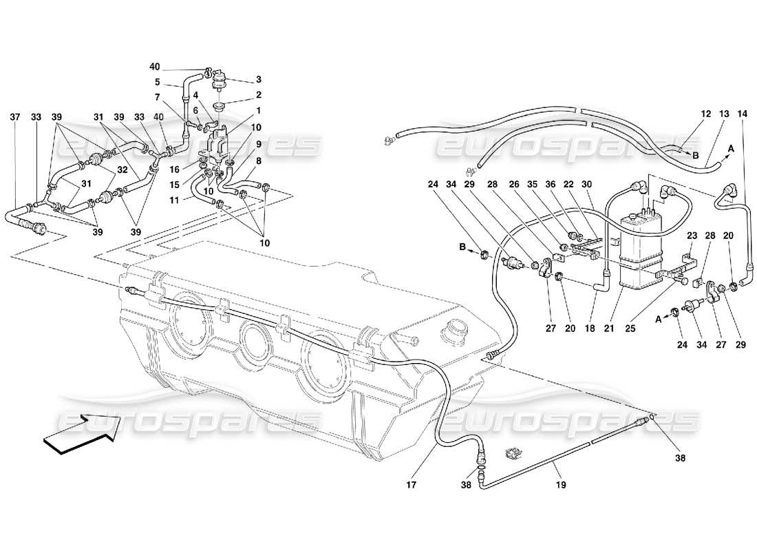 Ferrari 456 M GT/M GTA Antievaporation Device -Valid for USA, CDN and AUS-Not for USA M.Y. 2000 and CDN M.Y. 2000 Parts Diagram