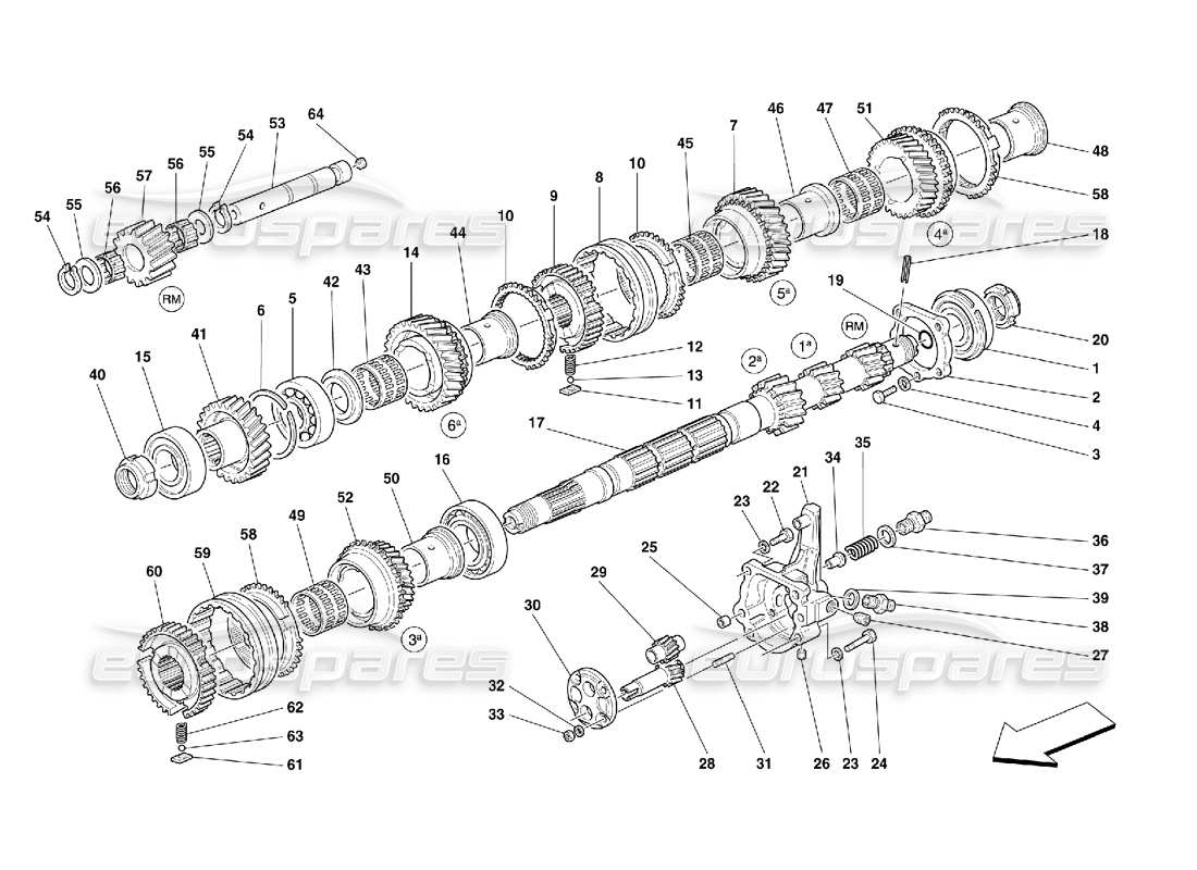 Ferrari 456 M GT/M GTA Main Shaft Gears and Gearbox Oil Pump -Not for 456M GTA Part Diagram