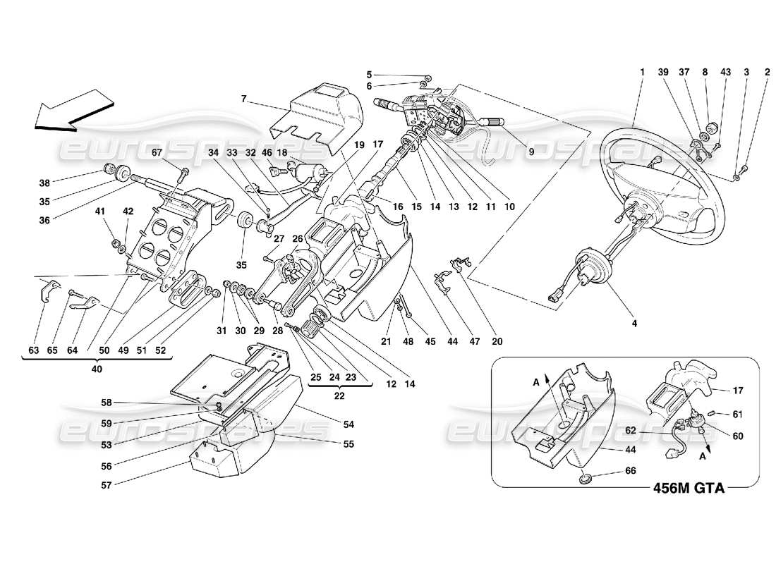 Ferrari 456 M GT/M GTA Steering Column Parts Diagram