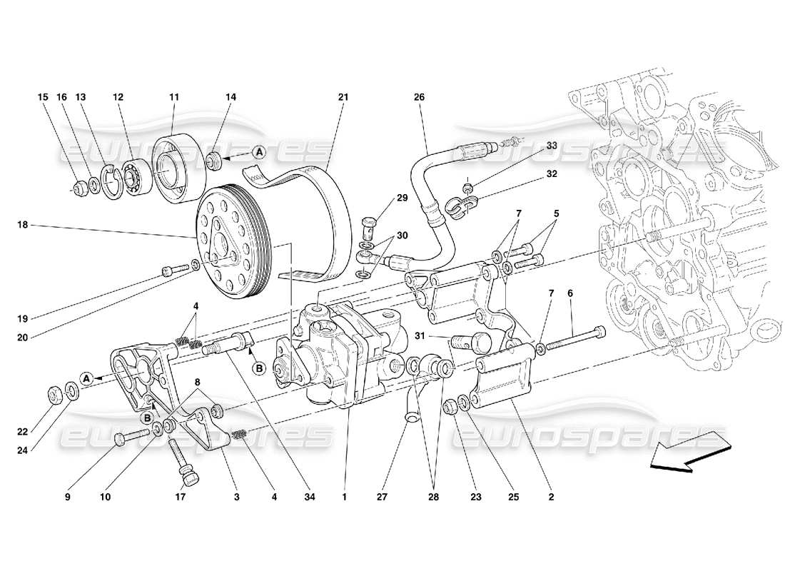 Ferrari 456 M GT/M GTA Hydraulic Steering Pumps Part Diagram