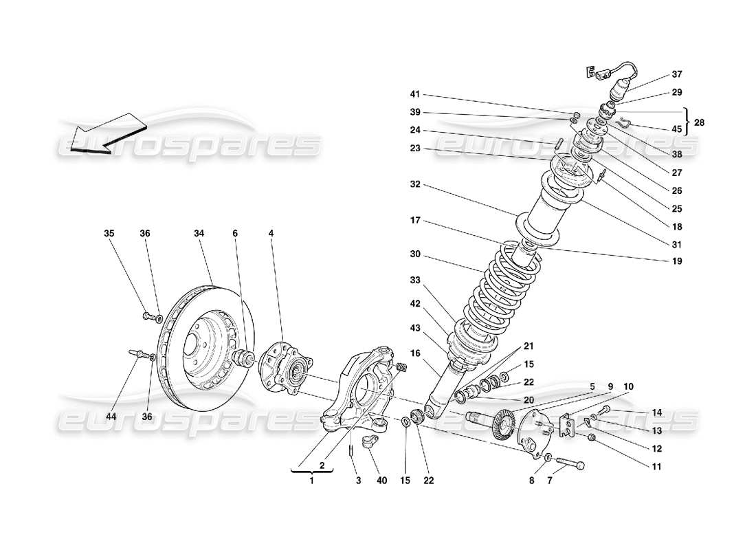 Ferrari 456 M GT/M GTA Front Suspension - Shock Absorber and Brake Disc Parts Diagram