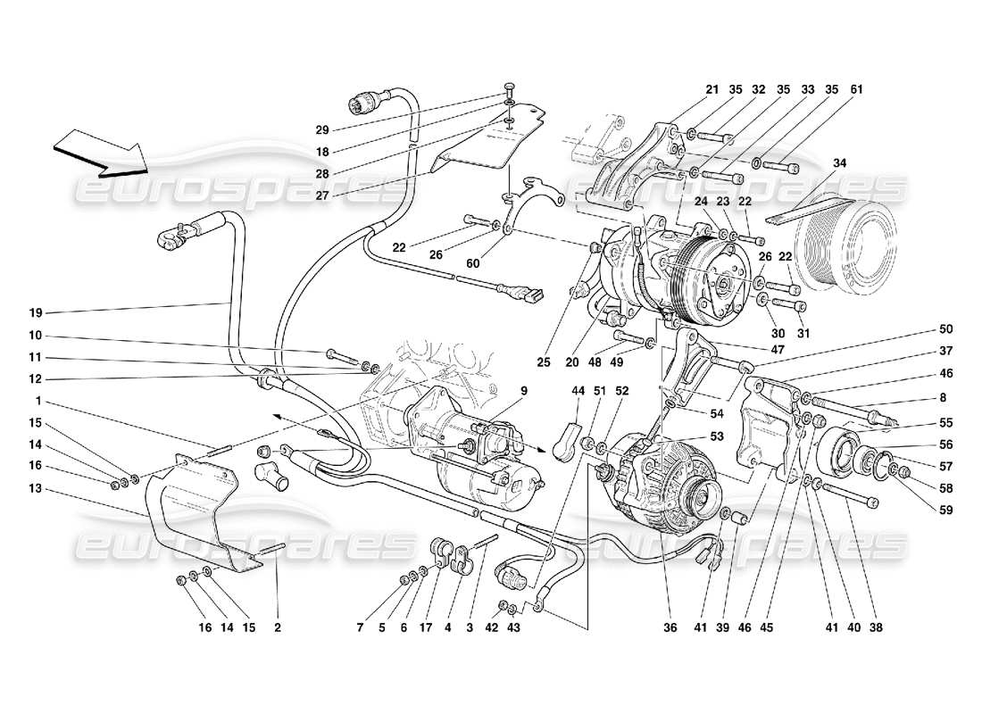 Ferrari 456 M GT/M GTA Alternator Starting Motor and A.C. Compressor Parts Diagram