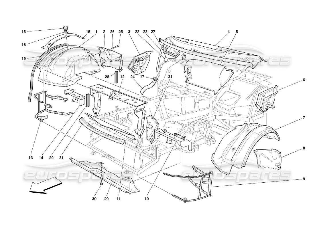 Ferrari 456 M GT/M GTA Front Structures and Components Part Diagram