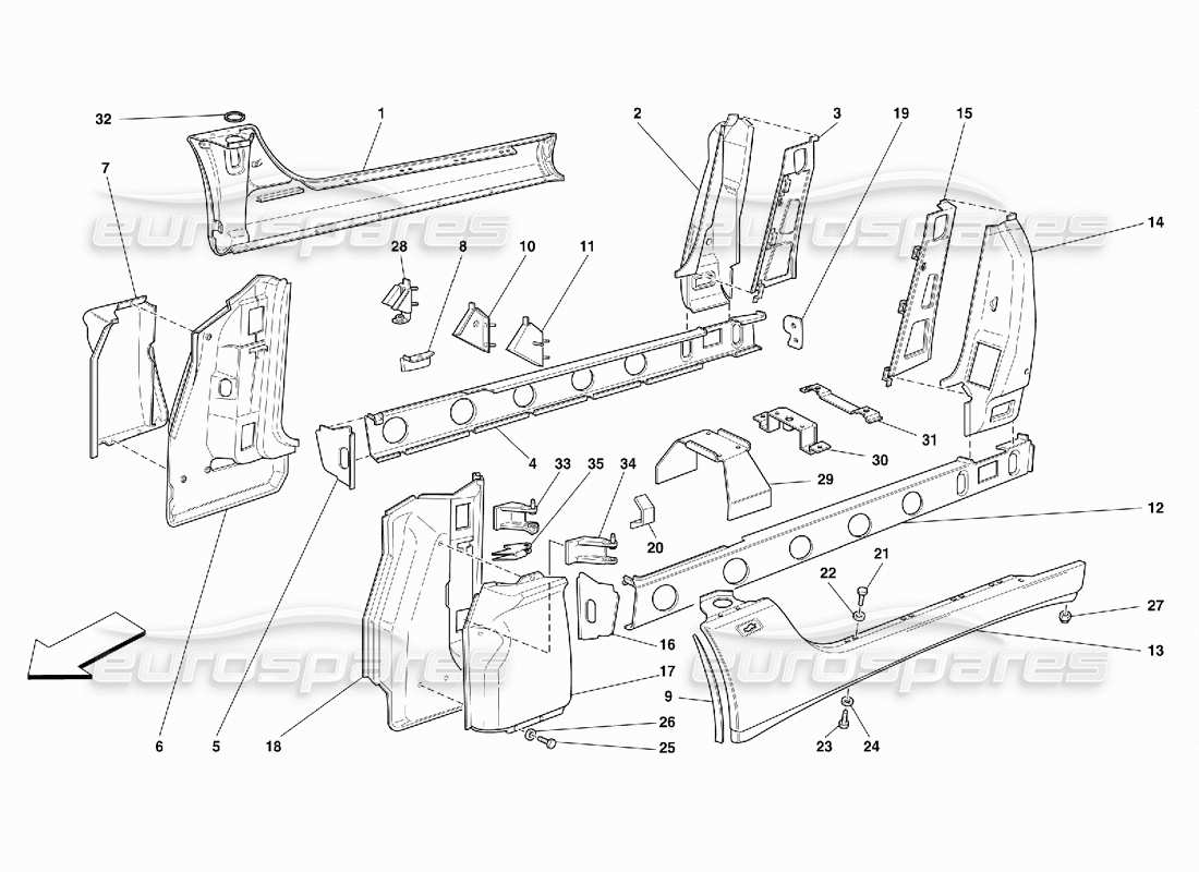 Ferrari 456 M GT/M GTA Central Structures and Components Part Diagram