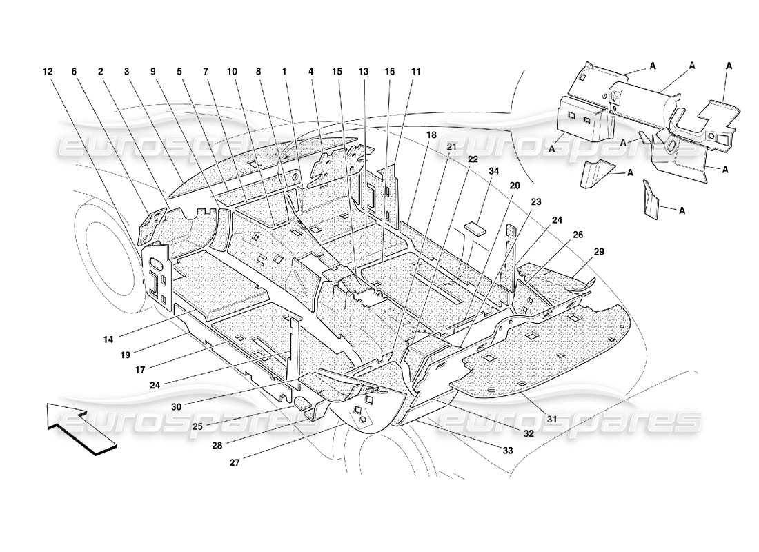 Ferrari 456 M GT/M GTA Passengers Compart. and Engine Compart. Insulations Part Diagram