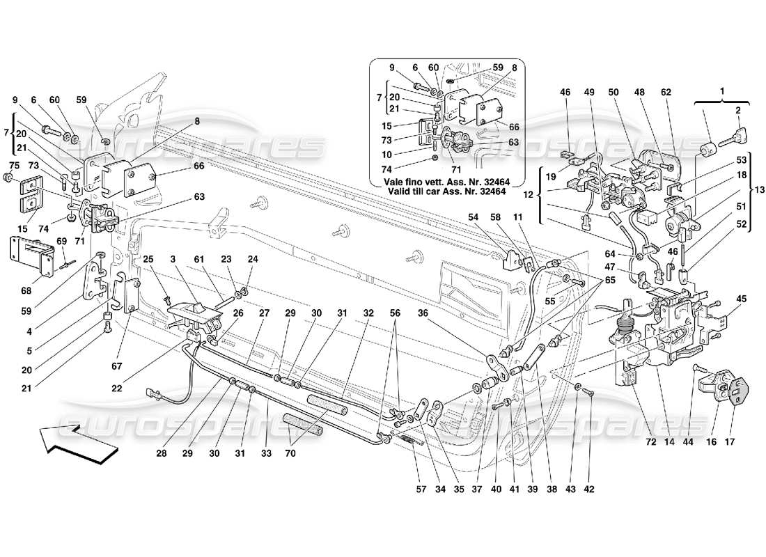 Ferrari 456 M GT/M GTA Doors - Opening Control and Hinges Parts Diagram