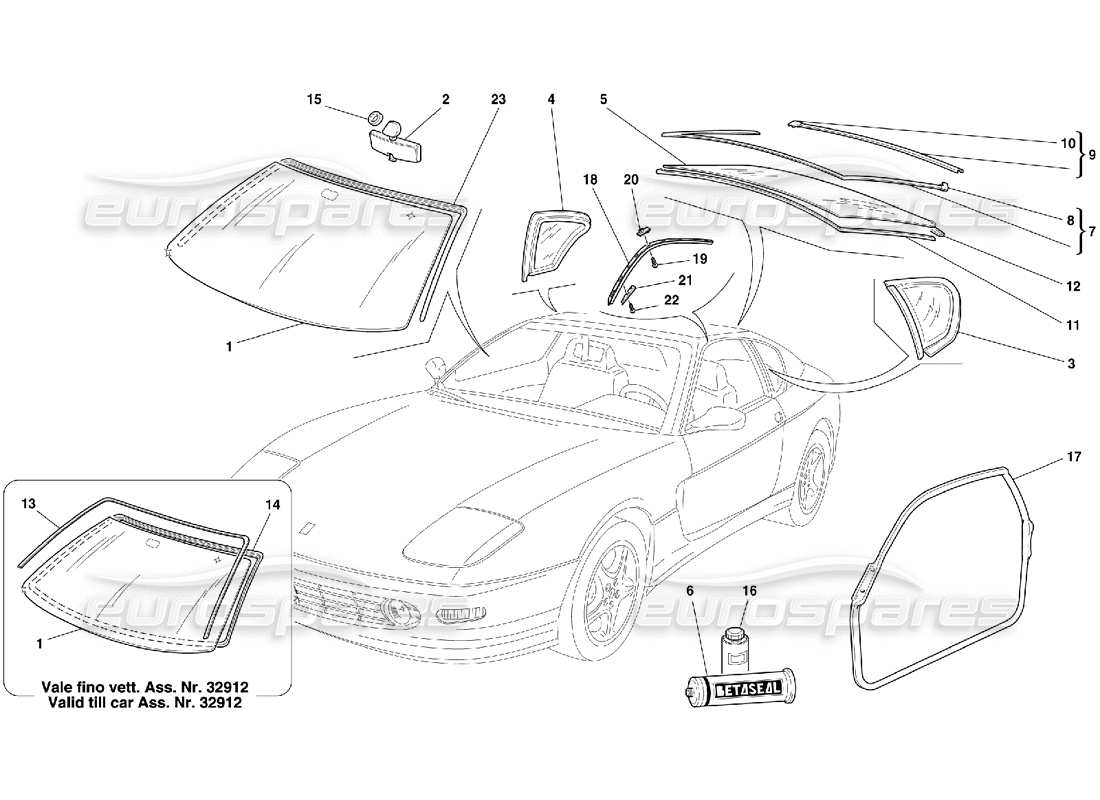 Ferrari 456 M GT/M GTA Glasses and Gasket Parts Diagram