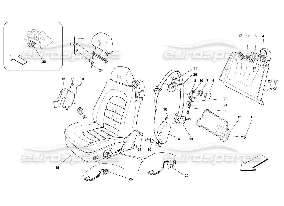 Ferrari 456 M GT/M GTA Front Seats and Seat Belts Parts Diagram