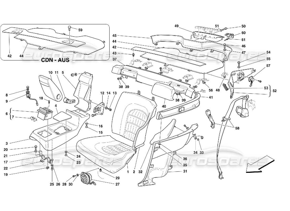 Ferrari 456 M GT/M GTA Rear Seats and Belts Parts Diagram