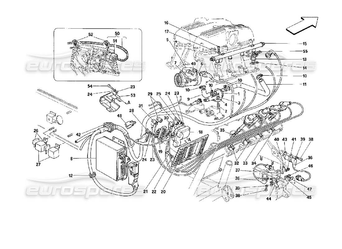 Ferrari Mondial 3.4 t Coupe/Cabrio air injection ignition - motronic 2.5 Part Diagram