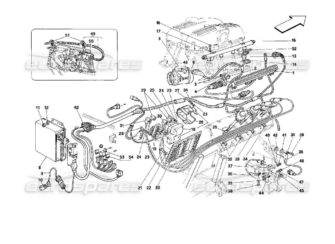 Ferrari Mondial 3.4 t Coupe/Cabrio engine ignition - motronic 2.7 Part Diagram