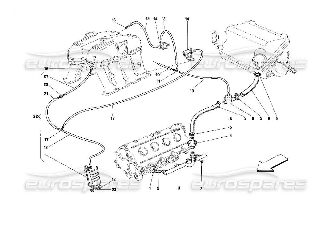 Ferrari Mondial 3.4 t Coupe/Cabrio air injection device - for cars with catalyst - motronic 2.5 Part Diagram