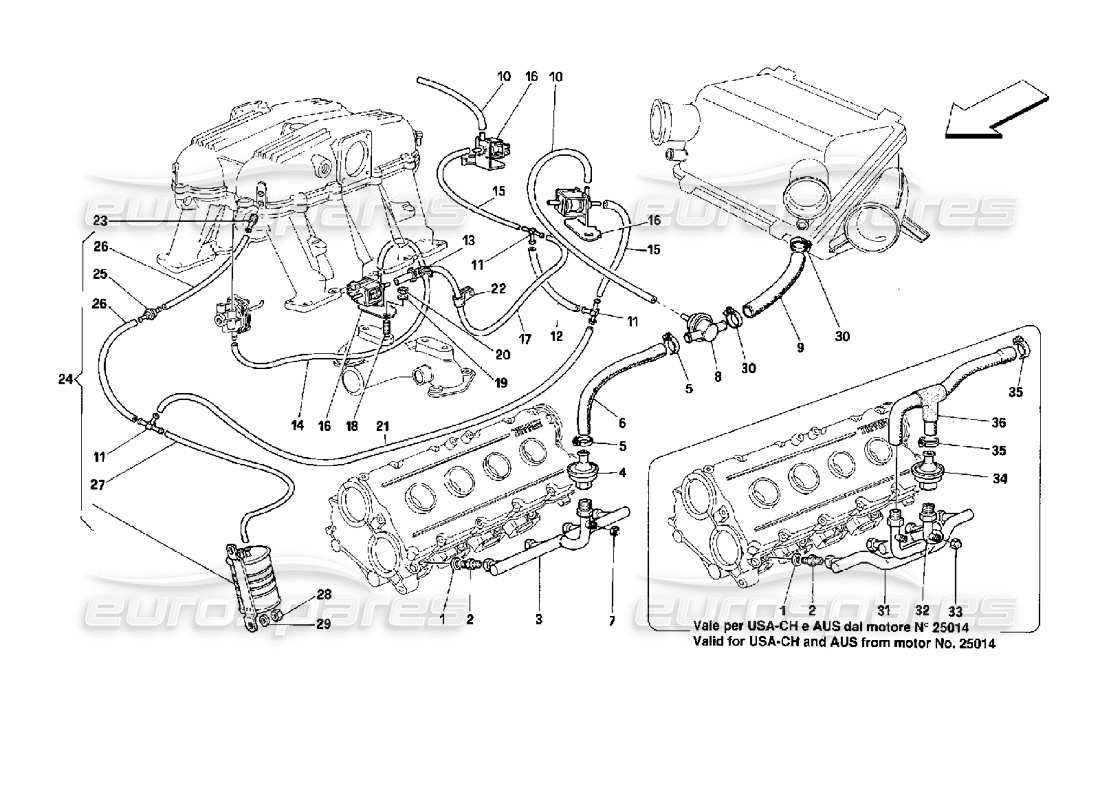Ferrari Mondial 3.4 t Coupe/Cabrio air injection device - for cars with catalyst - motronic 2.7 Part Diagram