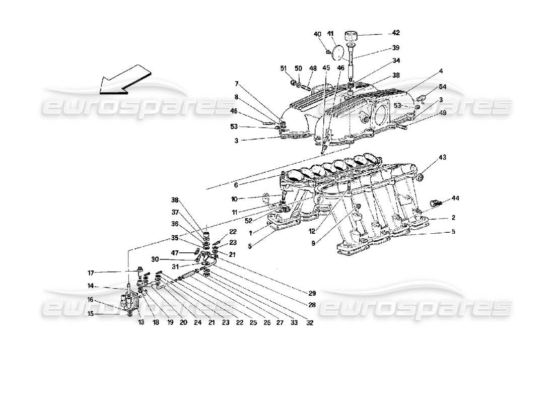 Ferrari Mondial 3.4 t Coupe/Cabrio Manifolds and Cover - Motronic 2.7 Part Diagram