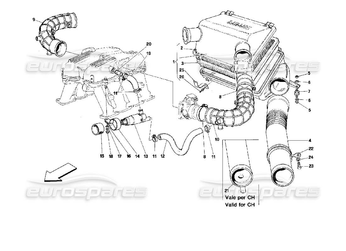 Ferrari Mondial 3.4 t Coupe/Cabrio Air Intake - Motronic 2.7 Part Diagram