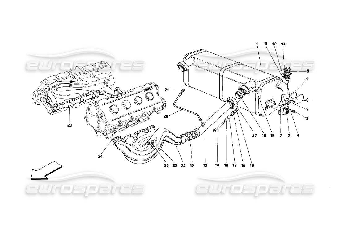 Ferrari Mondial 3.4 t Coupe/Cabrio Exhaust System - Not for Cars With Catalysts and 77DB Part Diagram