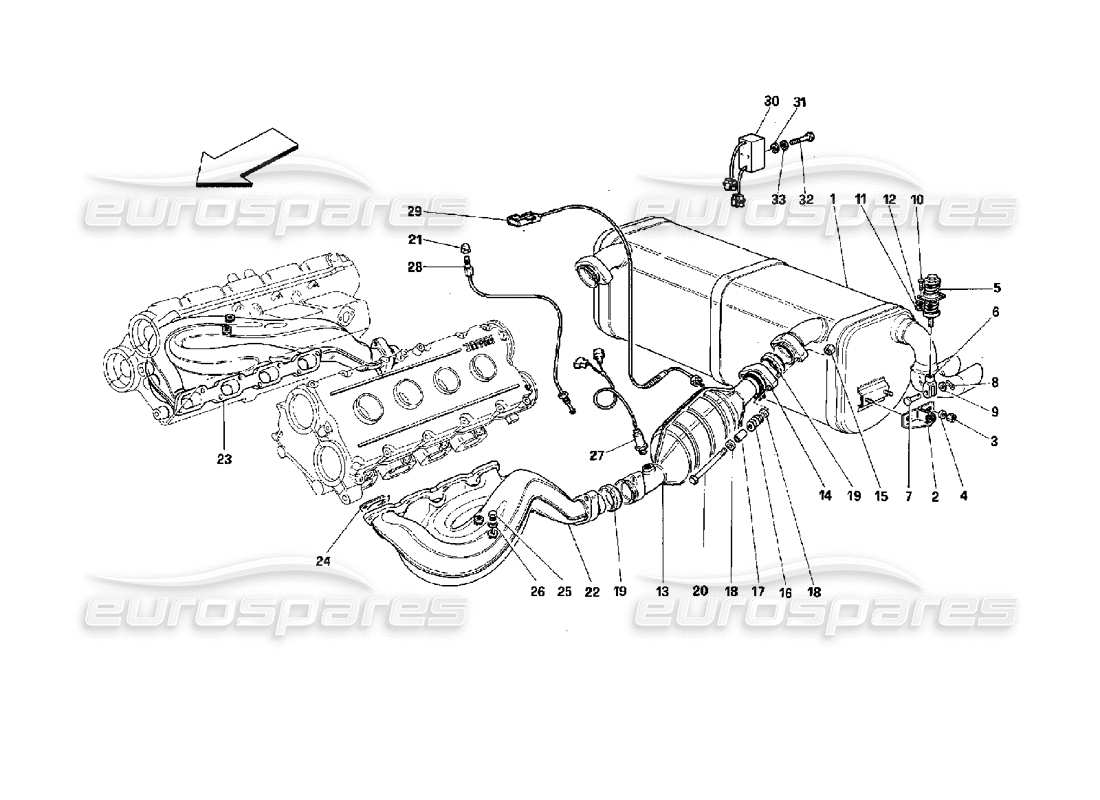 Ferrari Mondial 3.4 t Coupe/Cabrio Exhaust System - for Cars With Catalysts and 77DB Part Diagram