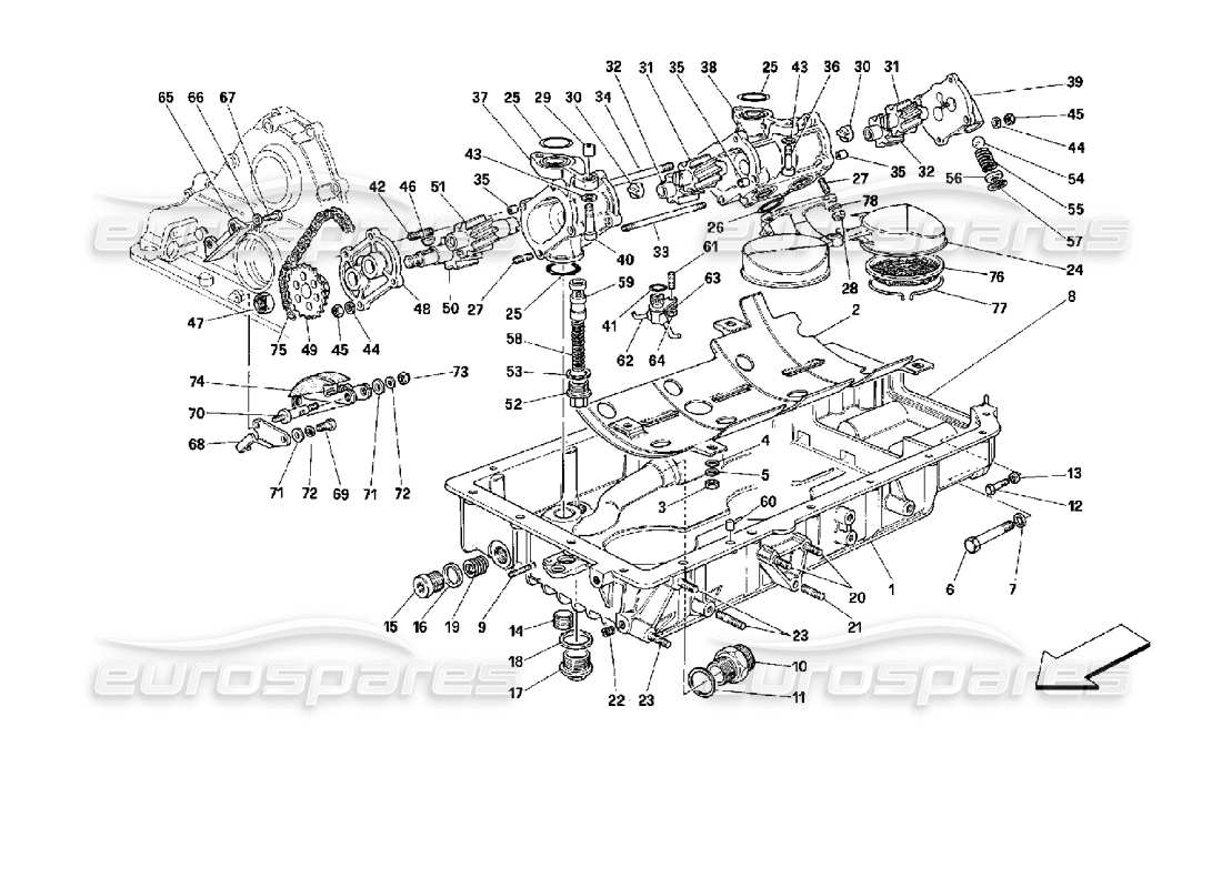 Ferrari Mondial 3.4 t Coupe/Cabrio Lubrication - Pumps and Oil Sumps Part Diagram