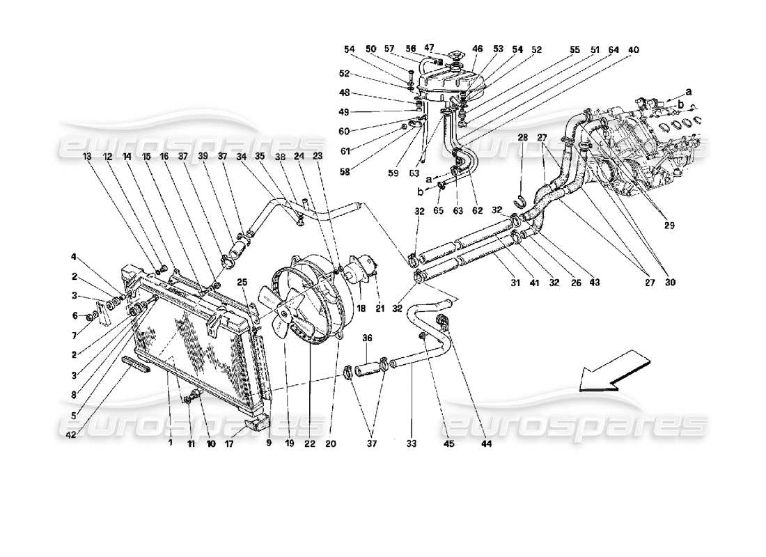 Ferrari Mondial 3.4 t Coupe/Cabrio Cooling System Part Diagram