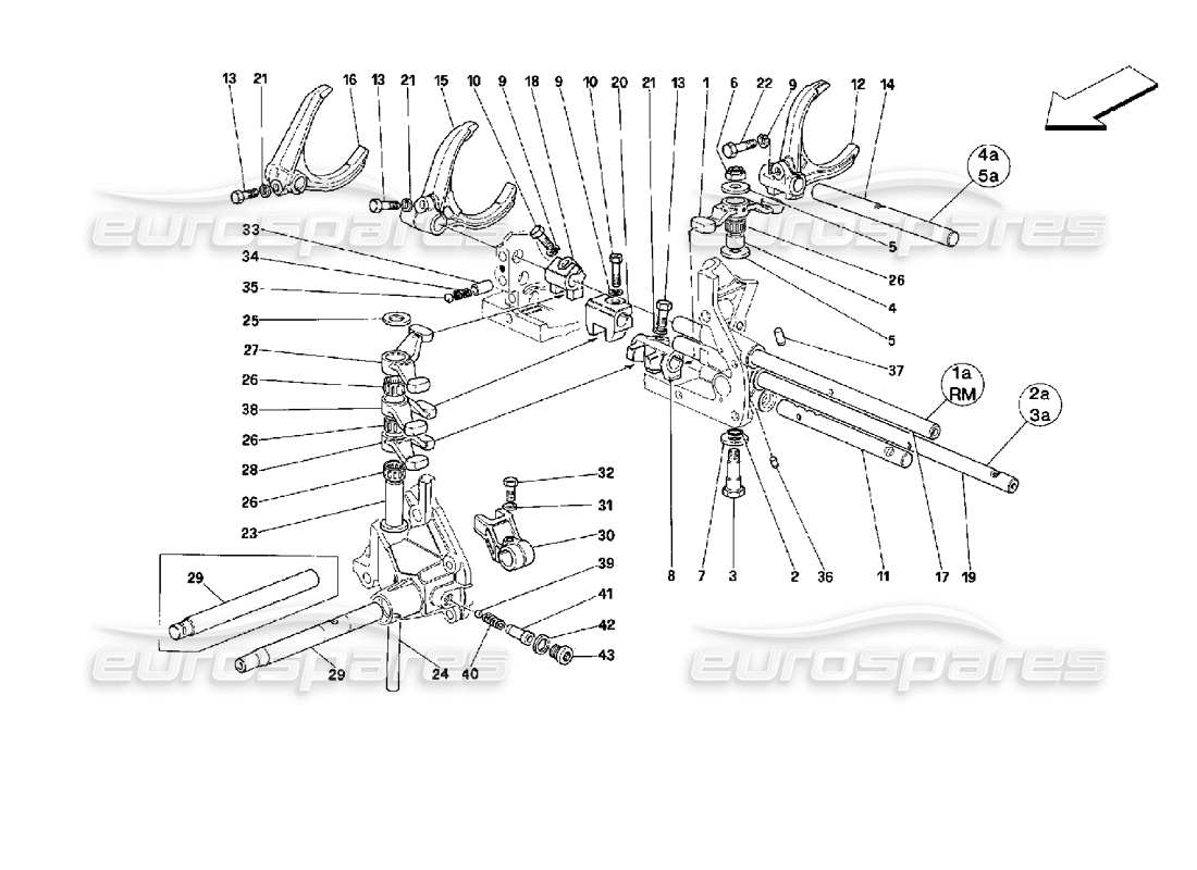 Ferrari Mondial 3.4 t Coupe/Cabrio Inside Gearbox Controls Part Diagram
