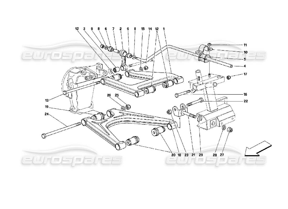 Ferrari Mondial 3.4 t Coupe/Cabrio Rear Suspension - Wishbones Part Diagram