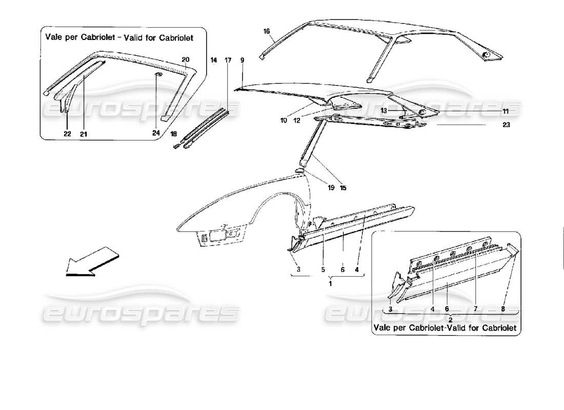 Ferrari Mondial 3.4 t Coupe/Cabrio Body Shell: Outer Elements - Central Part Part Diagram