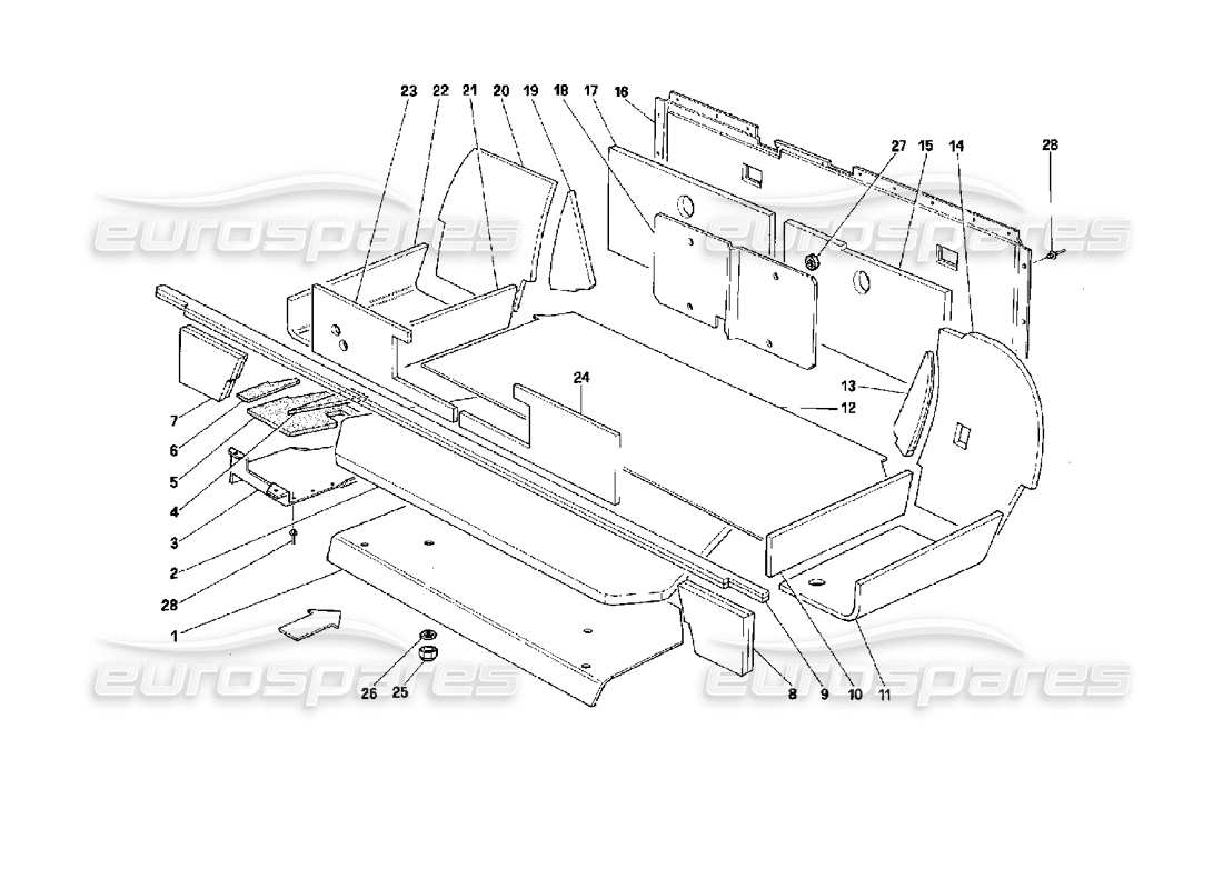 Ferrari Mondial 3.4 t Coupe/Cabrio Trunk Insulation Part Diagram