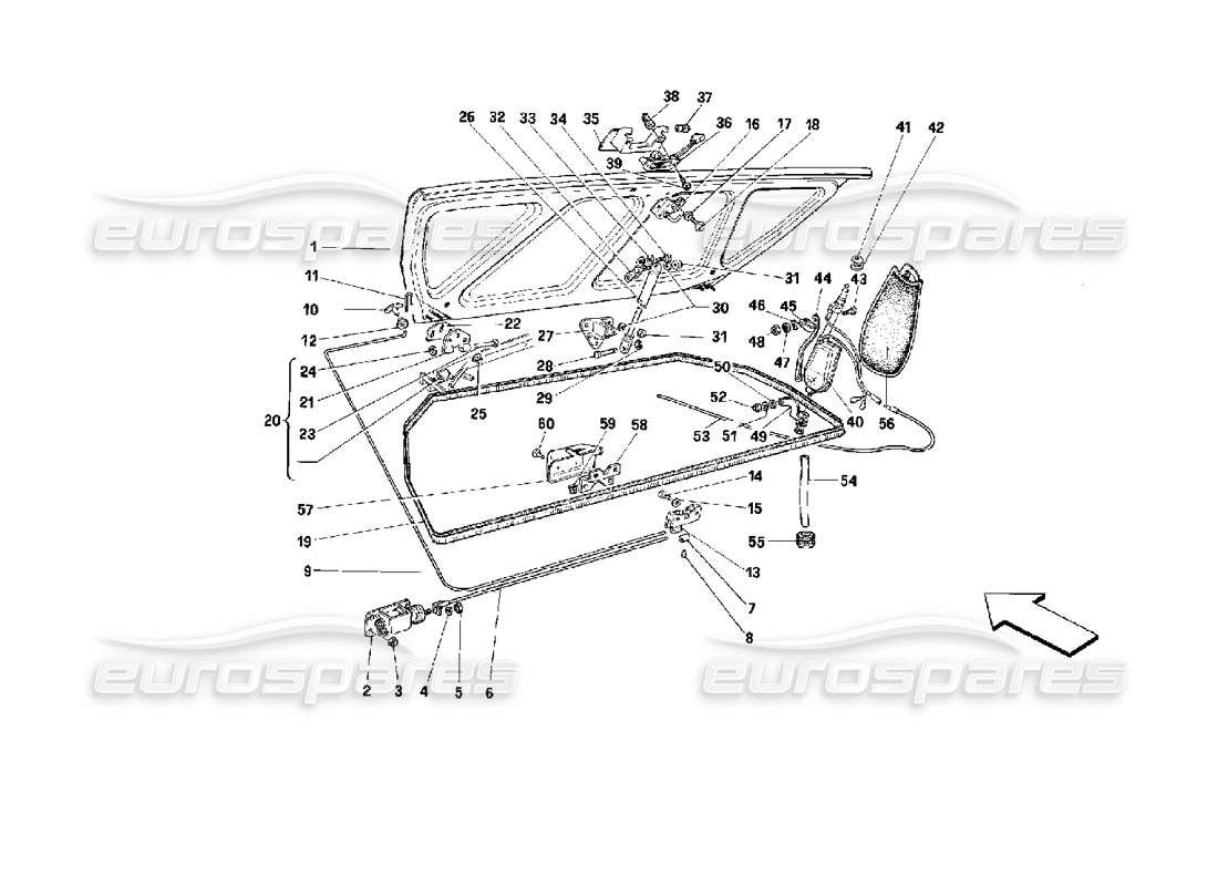 Ferrari Mondial 3.4 t Coupe/Cabrio Luggage Compartment Lid Part Diagram