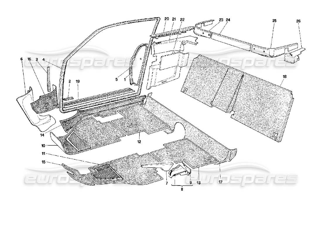 Ferrari Mondial 3.4 t Coupe/Cabrio Carpets and Inner Lining - Coupe Part Diagram