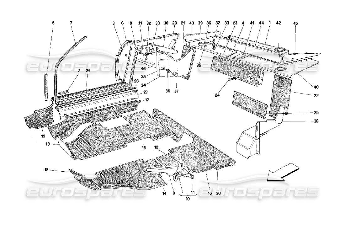 Ferrari Mondial 3.4 t Coupe/Cabrio Carpets and Inner Lining - Cabriolet Part Diagram