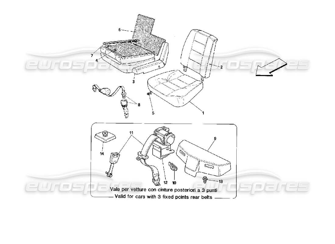 Ferrari Mondial 3.4 t Coupe/Cabrio Seats and Rear Safety Belts - Cabriolet Part Diagram