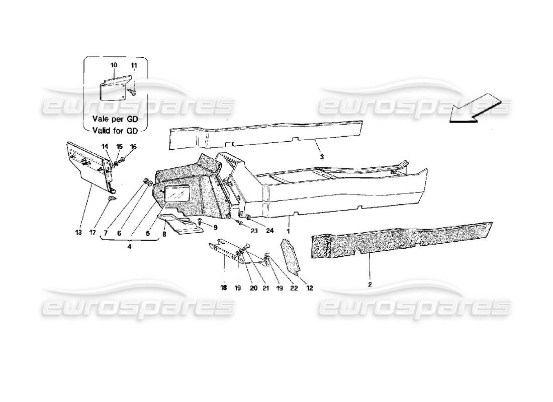Ferrari Mondial 3.4 t Coupe/Cabrio Tunnel - Framework and Linings - Cabriolet Part Diagram
