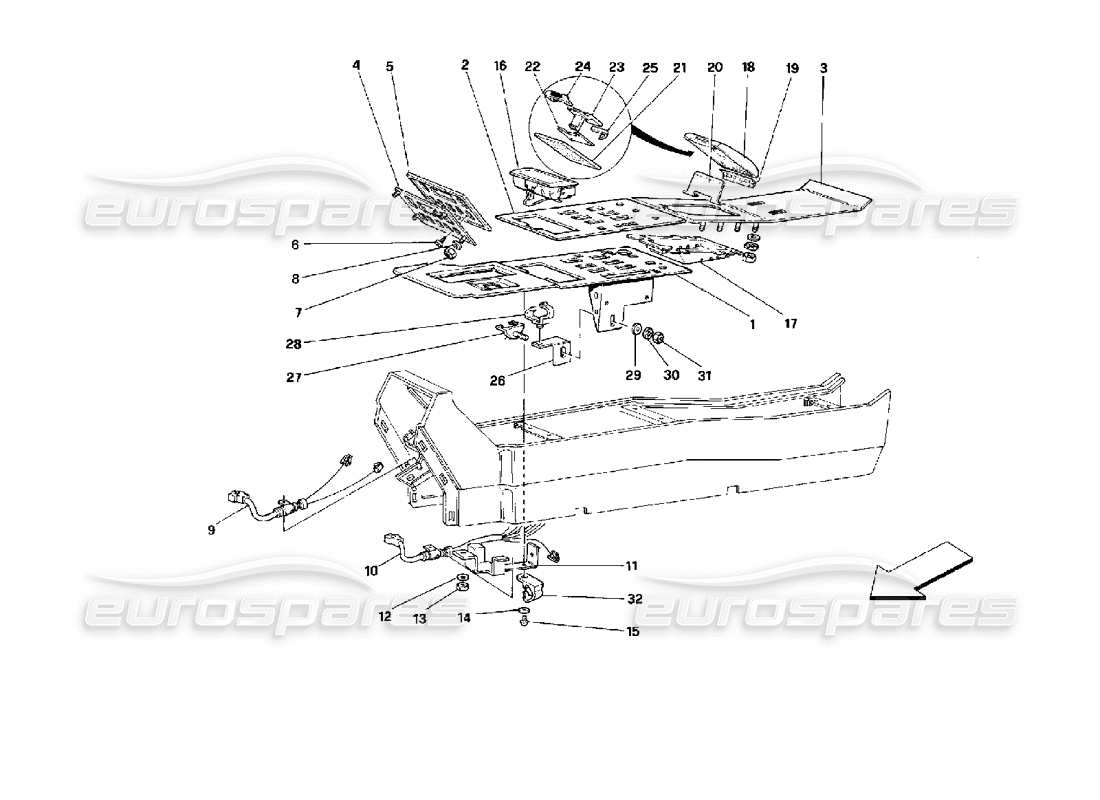 Ferrari Mondial 3.4 t Coupe/Cabrio Tunnel - Components - Cabriolet Part Diagram
