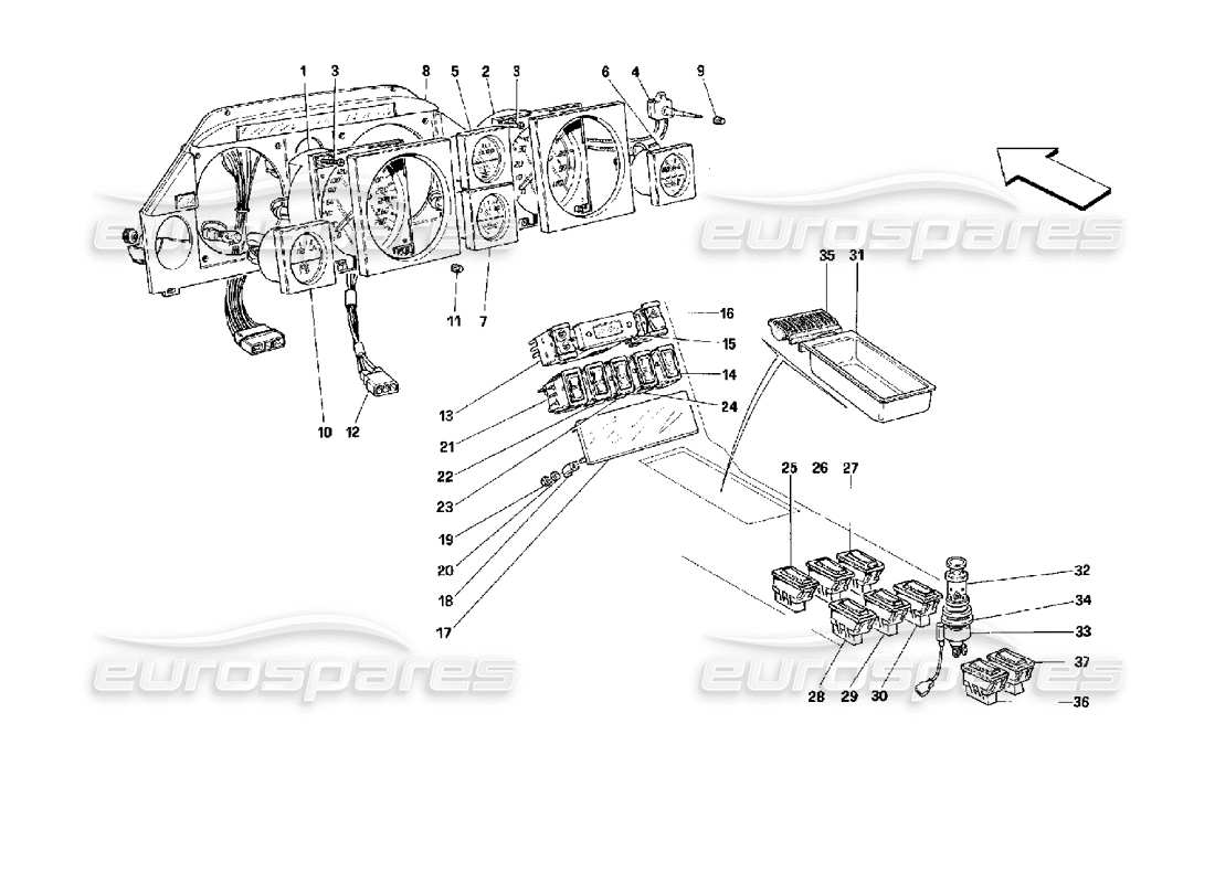 Ferrari Mondial 3.4 t Coupe/Cabrio Instruments Part Diagram