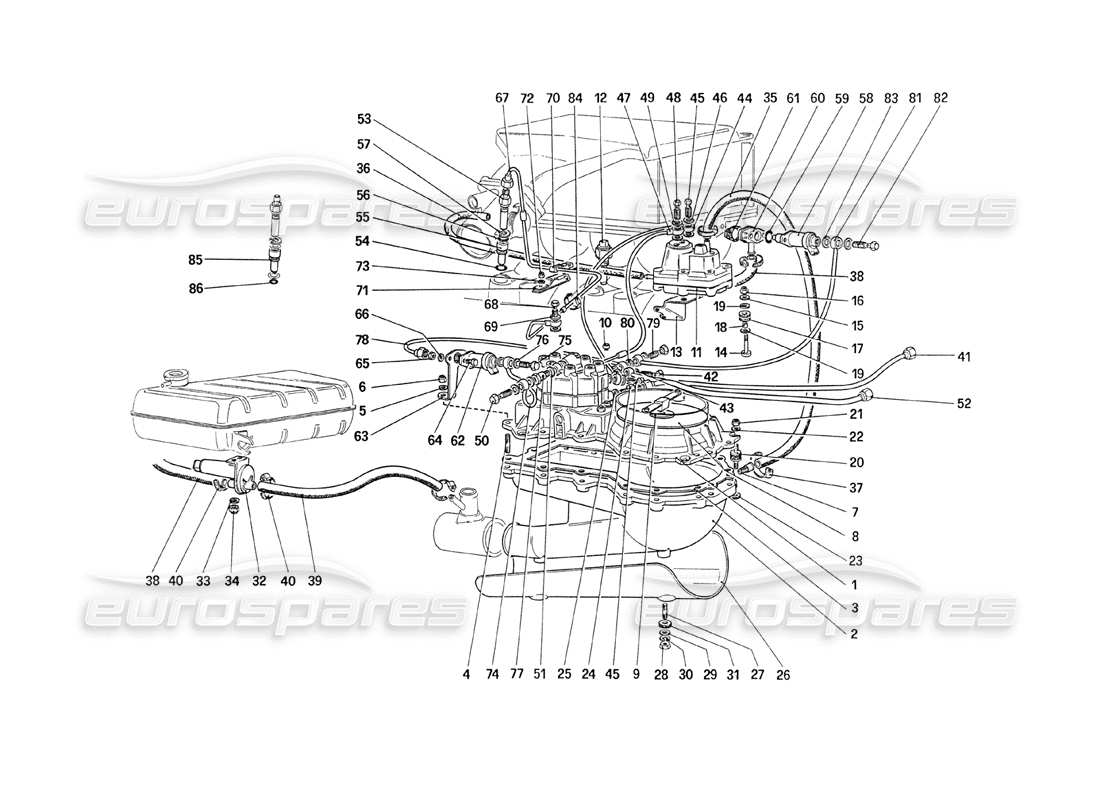 Ferrari 208 Turbo (1989) Fuel distributors lines Part Diagram