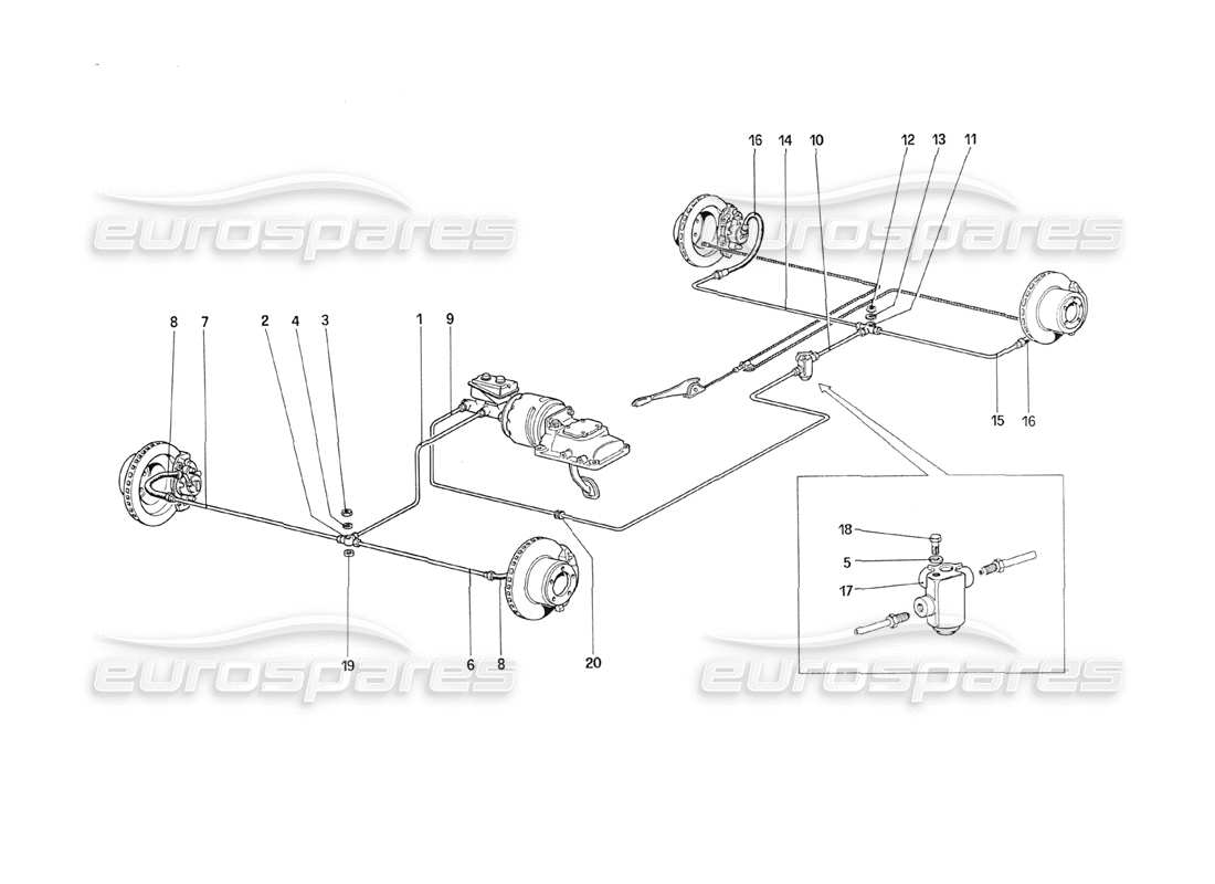 Ferrari 208 Turbo (1989) Brake System (for Car Without Antiskid System) Part Diagram
