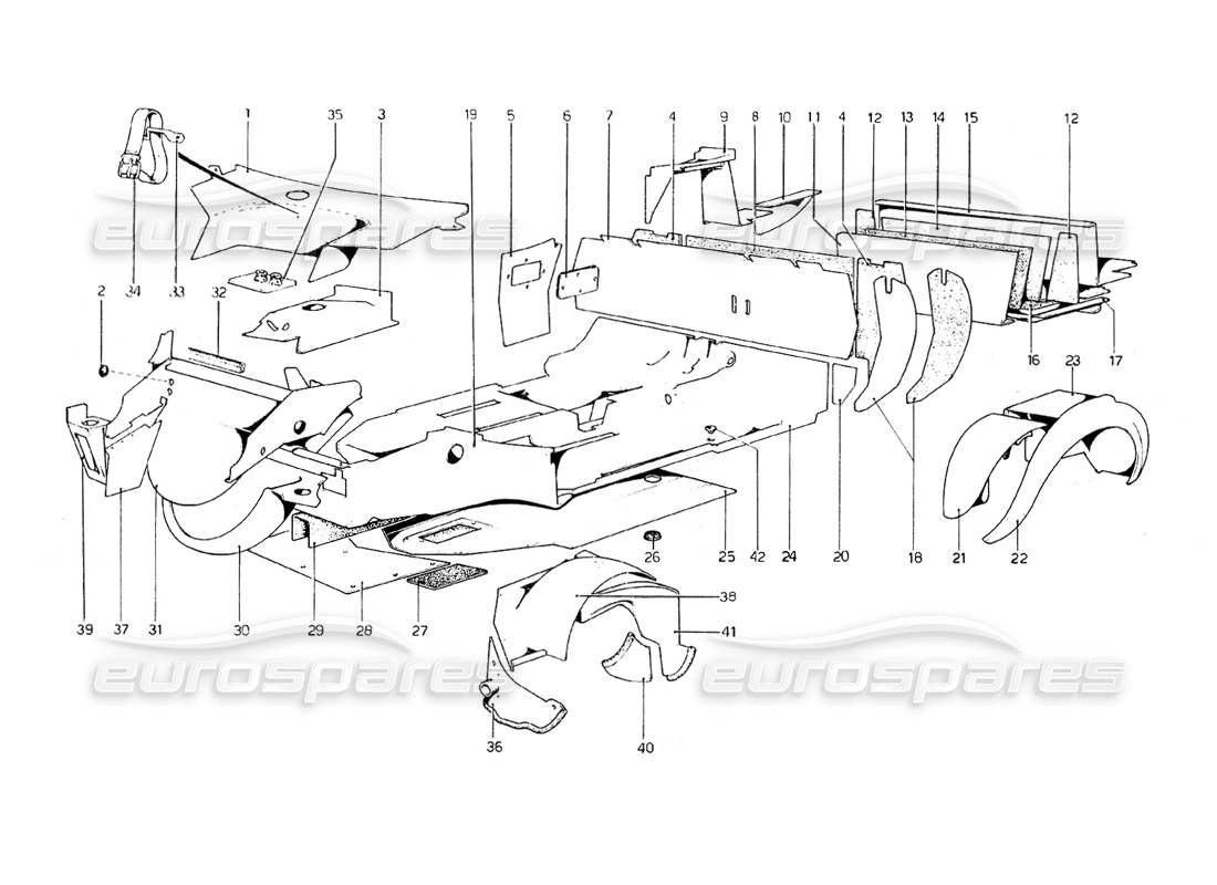 Ferrari 308 GT4 Dino (1979) Body Shell - Inner Elements Part Diagram