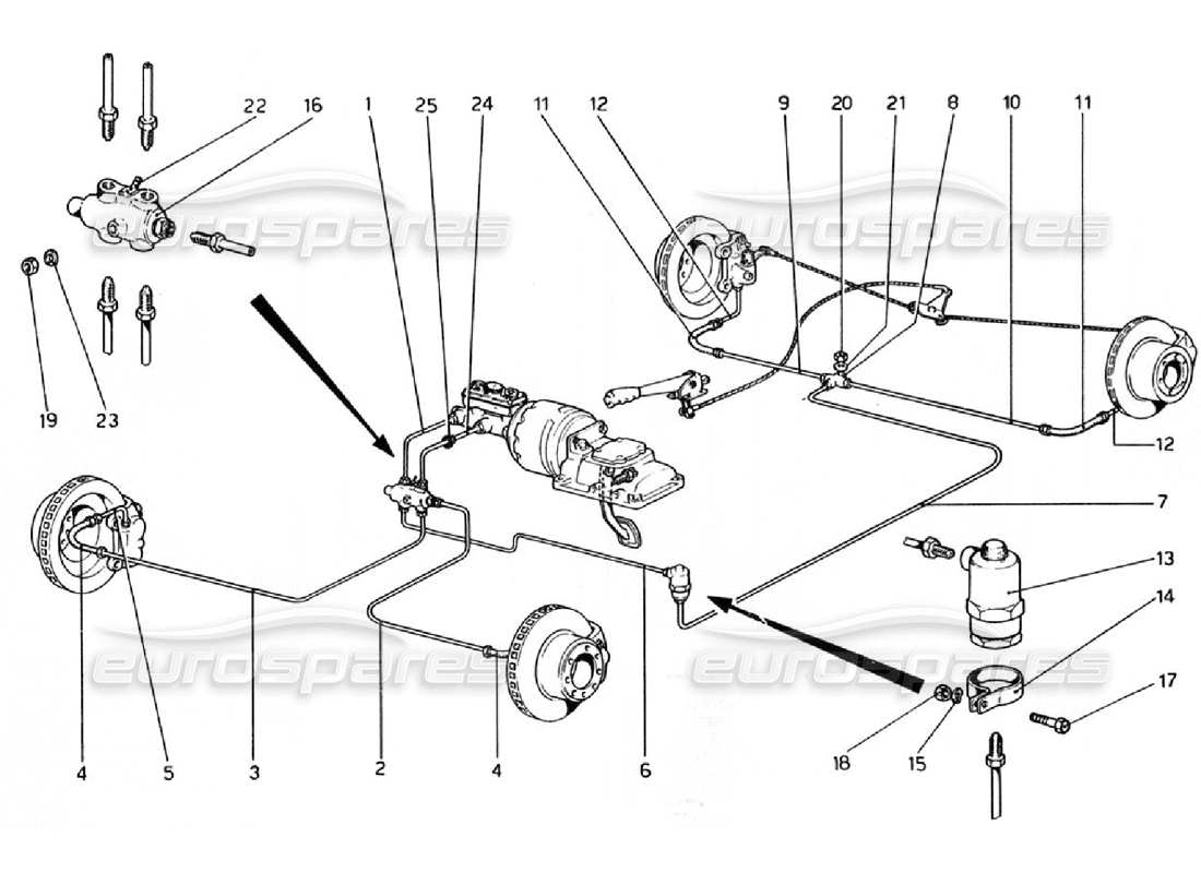 Ferrari 308 GTB (1976) Brake System Part Diagram