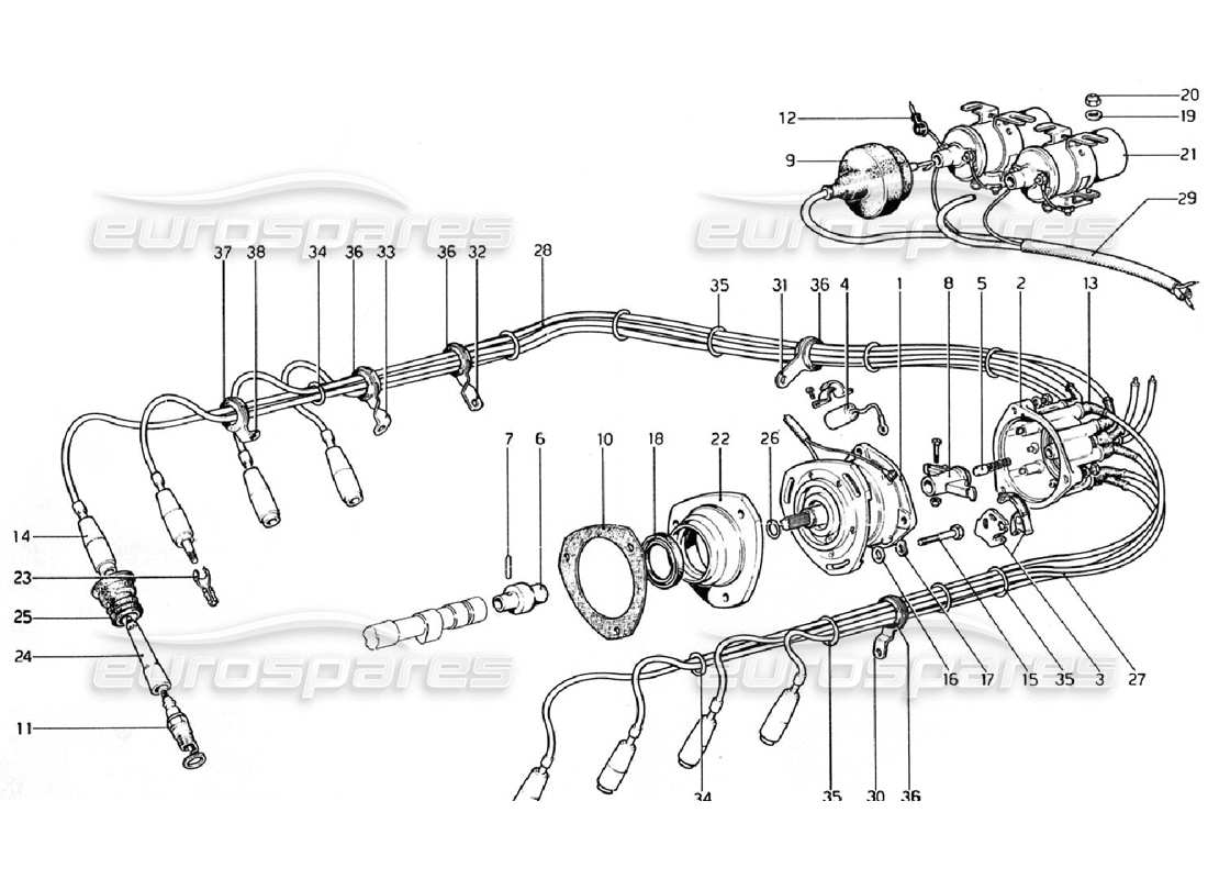 Ferrari 308 GTB (1976) engine ignition Part Diagram
