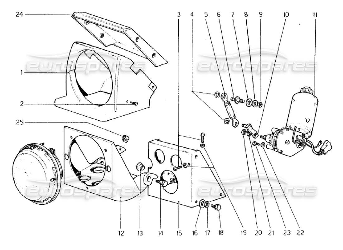 Ferrari 308 GTB (1976) Headlights Lifting Device Part Diagram