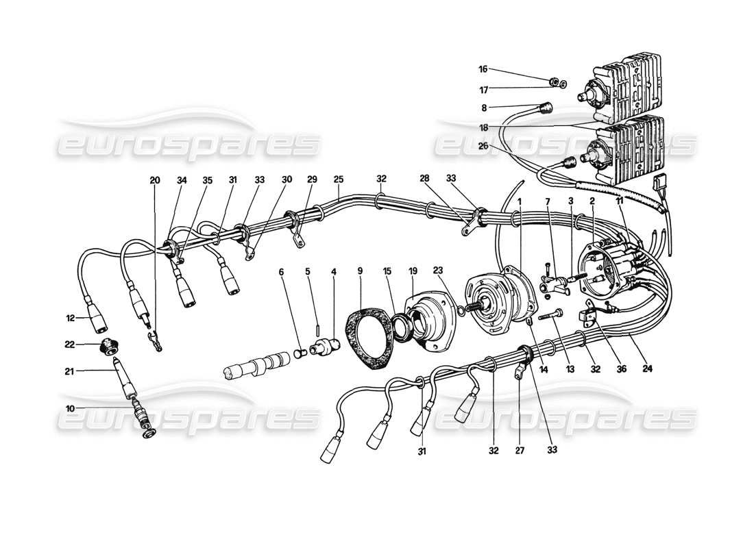 Ferrari 308 GTB (1980) engine ignition (From Car No. 23561 GTB and 23265 GTS) Part Diagram