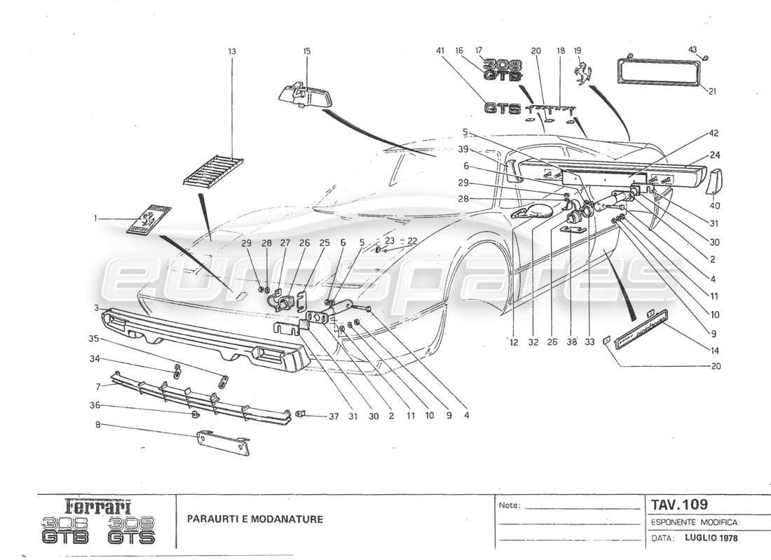 Ferrari 308 GTB (1980) USA Bumpers Part Diagram