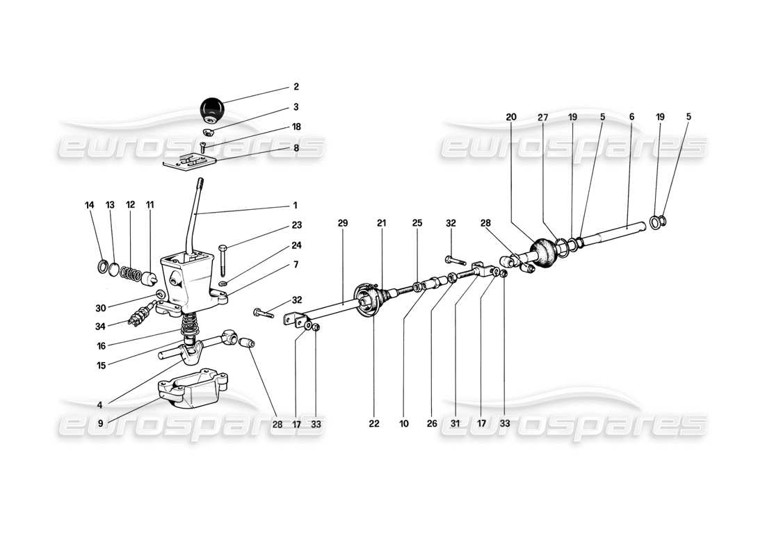 Ferrari 308 (1981) GTBi/GTSi Outside Gearbox Controls Part Diagram