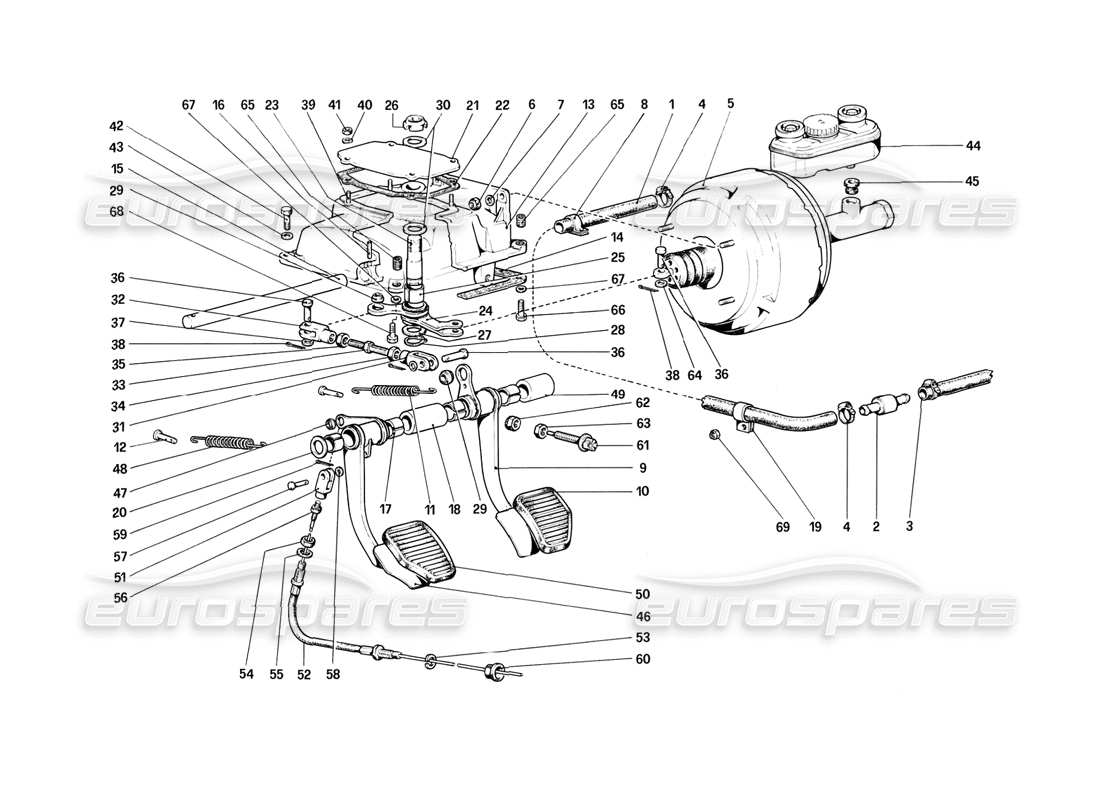 Ferrari 308 (1981) GTBi/GTSi Pedal Board - Brake and Clutch Controls Part Diagram