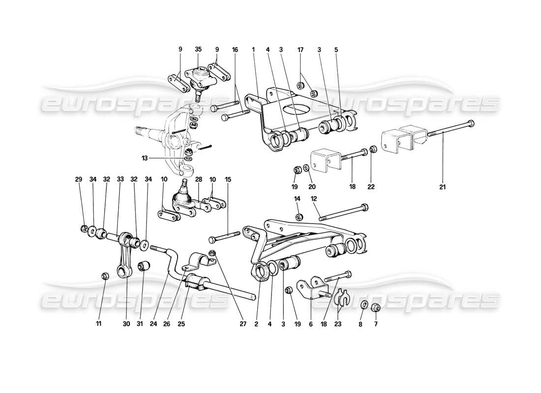 Ferrari 308 (1981) GTBi/GTSi Front Suspension - Wishbones Part Diagram