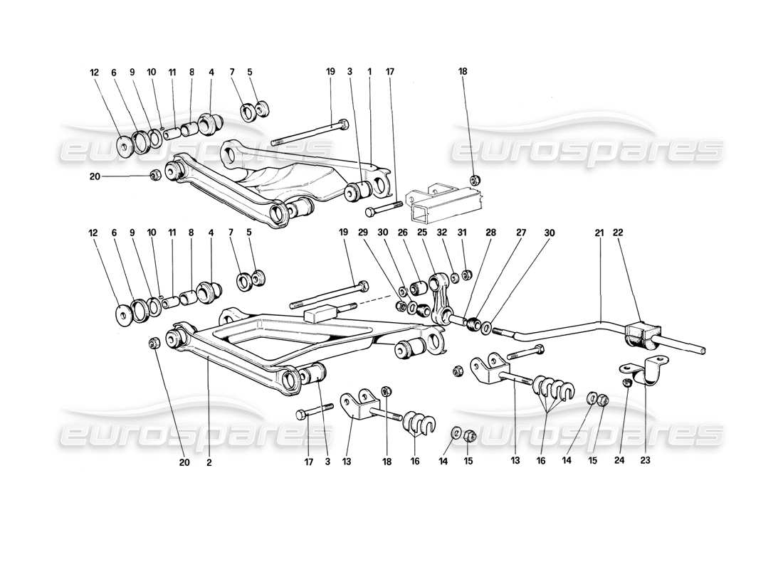 Ferrari 308 (1981) GTBi/GTSi Rear Suspension - Wishbones Part Diagram