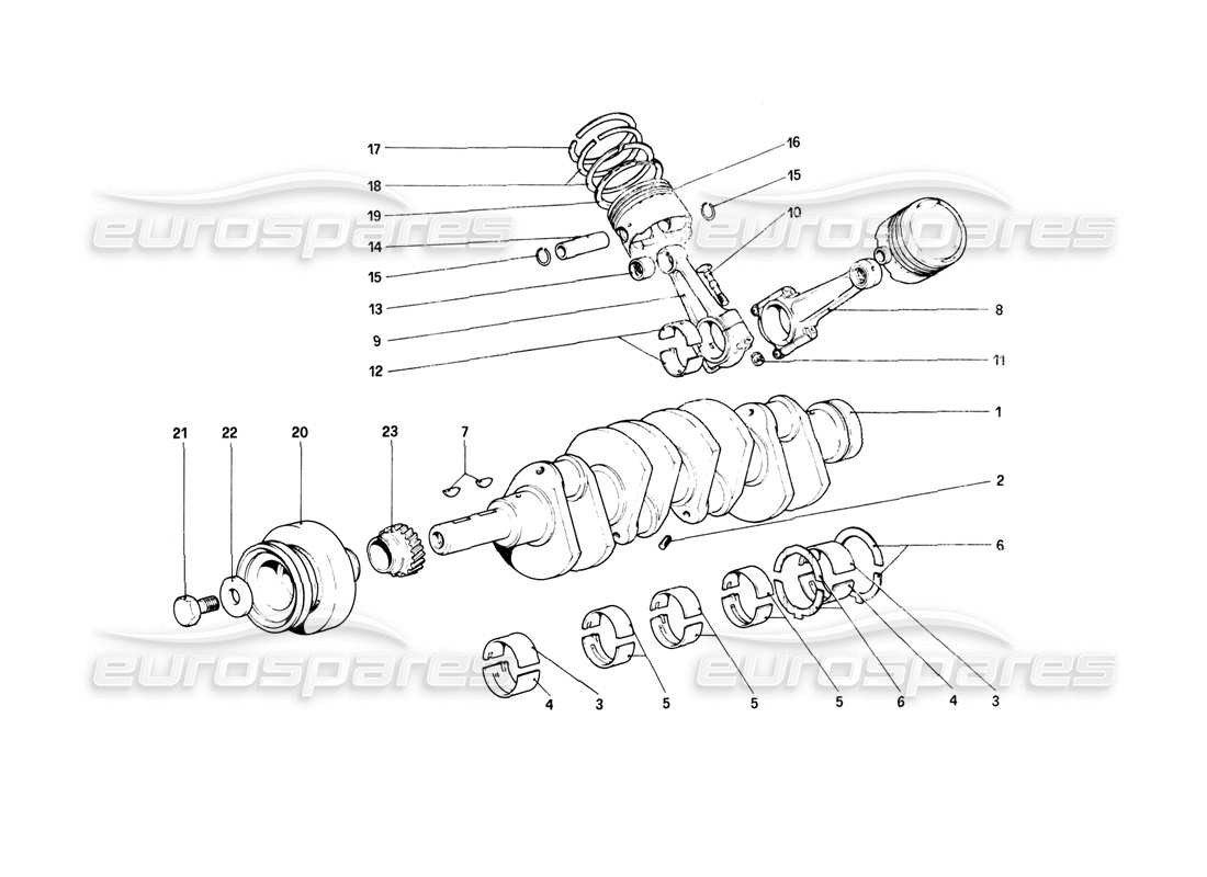 Ferrari Mondial 8 (1981) crankshaft - connecting rods and pistons Part Diagram